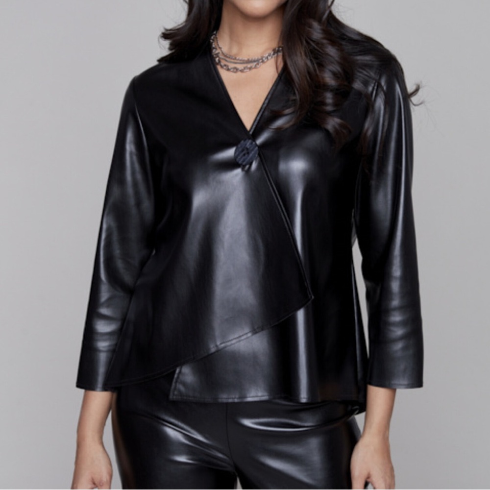 Compli K Woven Faux Leather Jacket W/ Button Front Size M